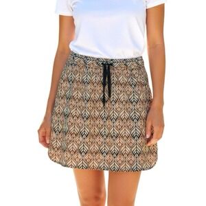 Kavu Ixtapa Leaf Print Skirt L Tan Activewear Lightweight Outdoor Travel Comfort